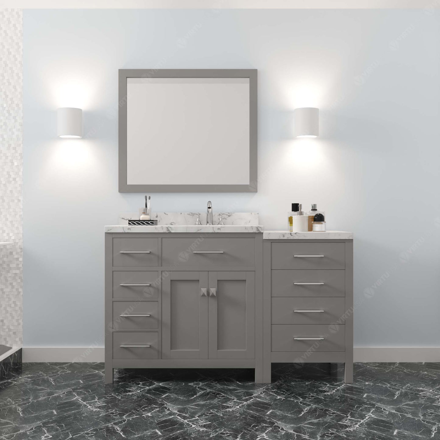 Caroline Parkway 57" Left Single Vanity Cabinet with Sink and Cultured Marble Top