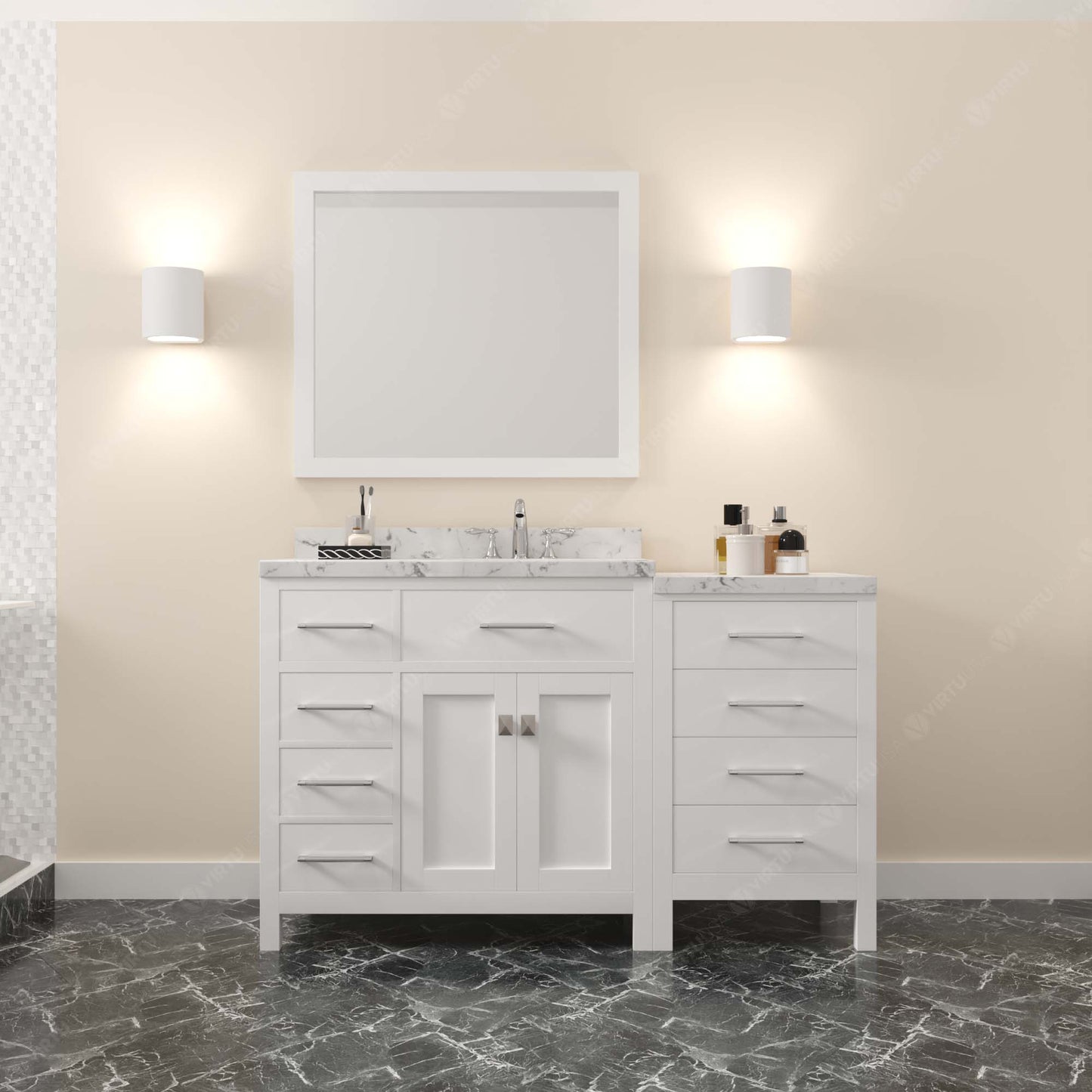 Caroline Parkway 57" Left Single Vanity Cabinet with Sink and Cultured Marble Top