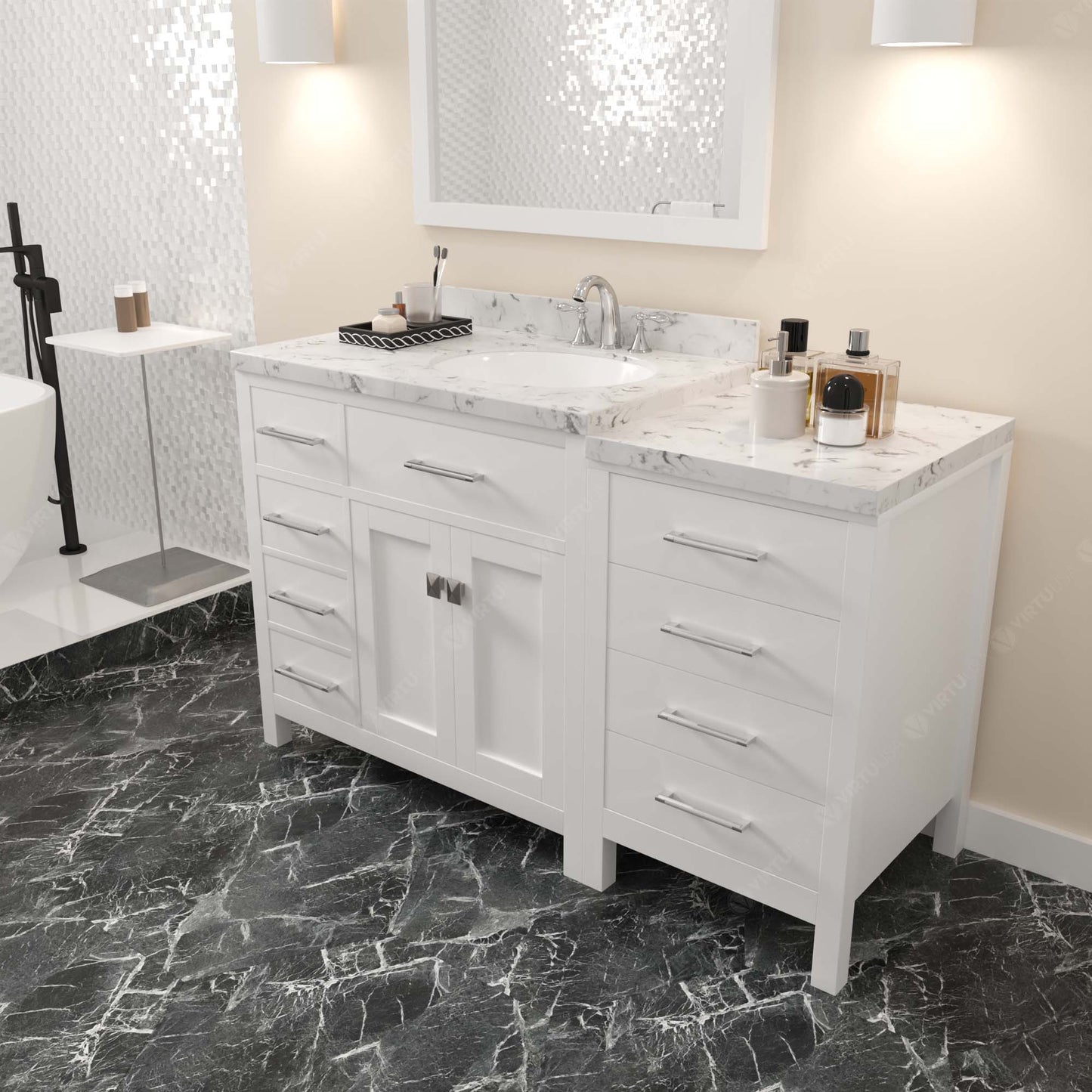 Caroline Parkway 57" Left Single Vanity Cabinet with Sink and Cultured Marble Top