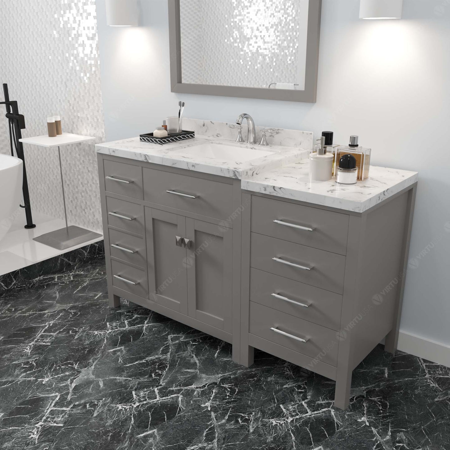 Caroline Parkway 57" Left Single Vanity Cabinet with Sink and Cultured Marble Top