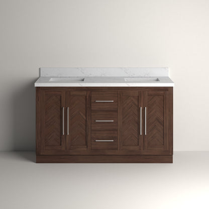 Vivian 60" Double Vanity Cabinet with Square Sink and Statuario Venatio Marble Quartz Top