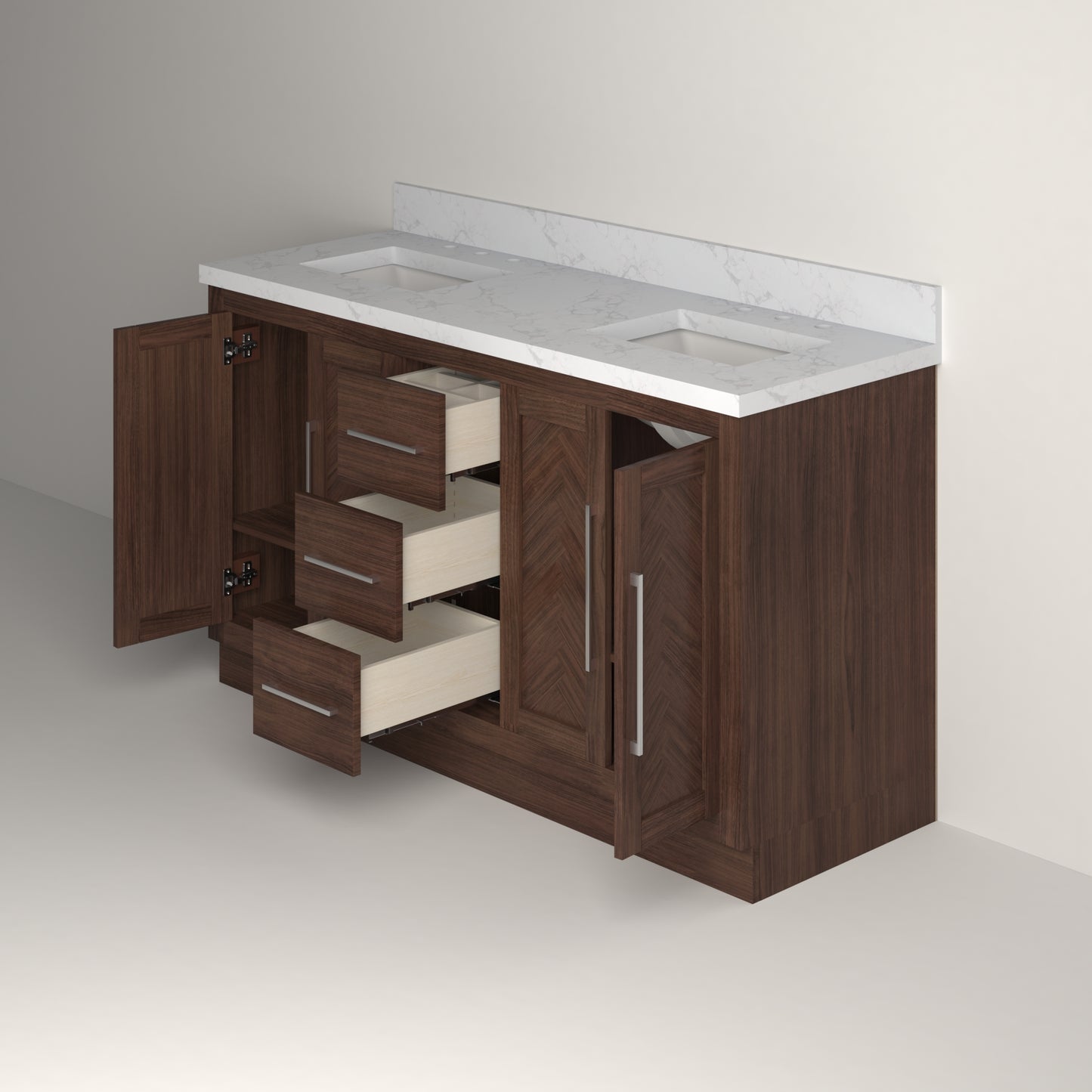 Vivian 60" Double Vanity Cabinet with Square Sink and Statuario Venatio Marble Quartz Top