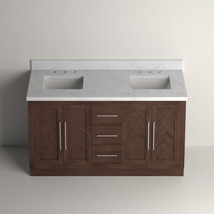 Vivian 60" Double Vanity Cabinet with Square Sink and Statuario Venatio Marble Quartz Top