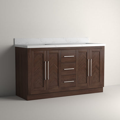 Vivian 60" Double Vanity Cabinet with Square Sink and Statuario Venatio Marble Quartz Top