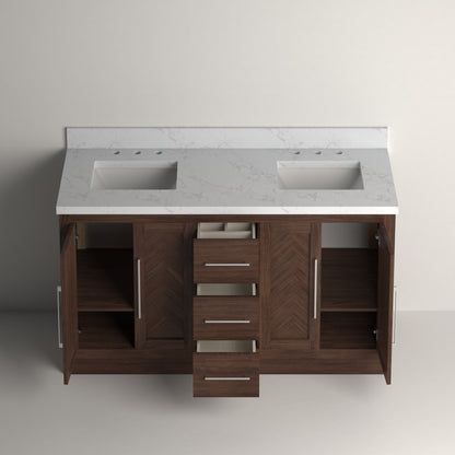 Vivian 60" Double Vanity Cabinet with Square Sink and Statuario Venatio Marble Quartz Top