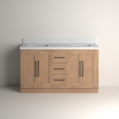 Vivian 60" Double Vanity Cabinet with Square Sink and Statuario Venatio Marble Quartz Top