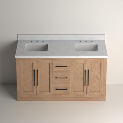 Vivian 60" Double Vanity Cabinet with Square Sink and Statuario Venatio Marble Quartz Top