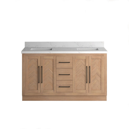 Vivian 60" Double Vanity Cabinet with Square Sink and Statuario Venatio Marble Quartz Top