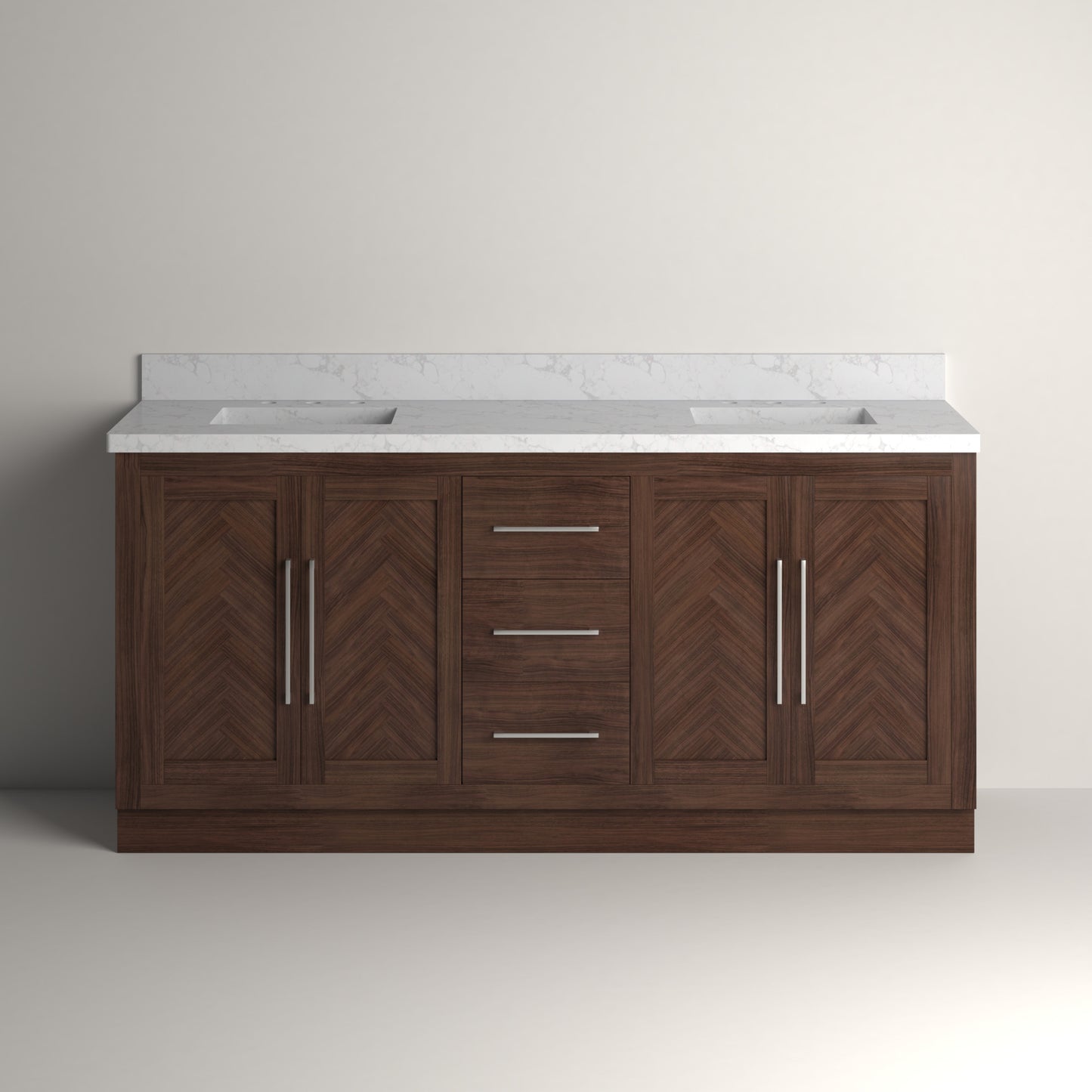 Vivian 72" Double Vanity Cabinet with Square Sink and Statuario Venato Marble Quartz Top