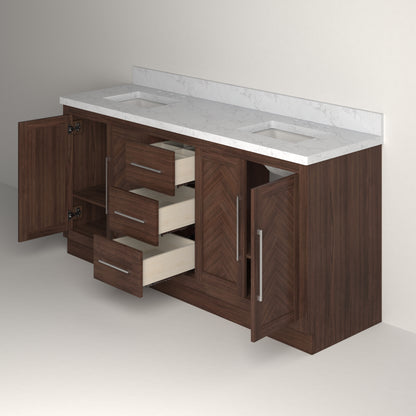 Vivian 72" Double Vanity Cabinet with Square Sink and Statuario Venato Marble Quartz Top