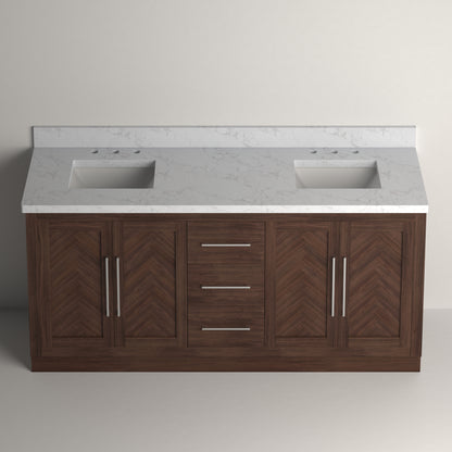 Vivian 72" Double Vanity Cabinet with Square Sink and Statuario Venato Marble Quartz Top