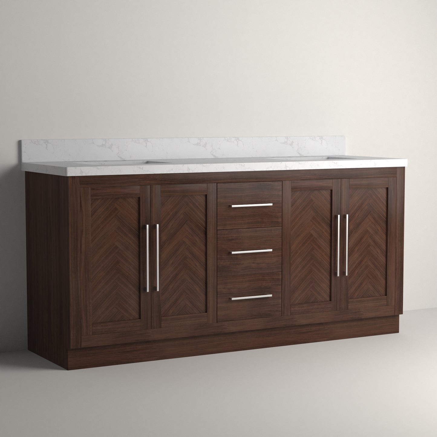 Vivian 72" Double Vanity Cabinet with Square Sink and Statuario Venato Marble Quartz Top