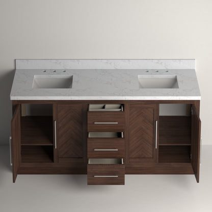 Vivian 72" Double Vanity Cabinet with Square Sink and Statuario Venato Marble Quartz Top