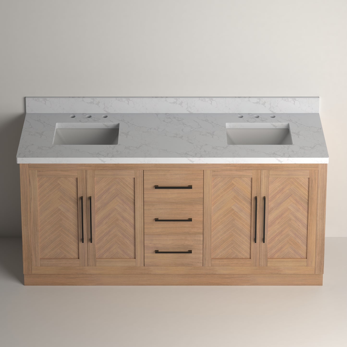 Vivian 72" Double Vanity Cabinet with Square Sink and Statuario Venato Marble Quartz Top