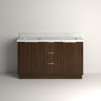 Kathryn 60" Double Vanity Cabinet with Square Sink and Statuario Venatio Marble Quartz Top