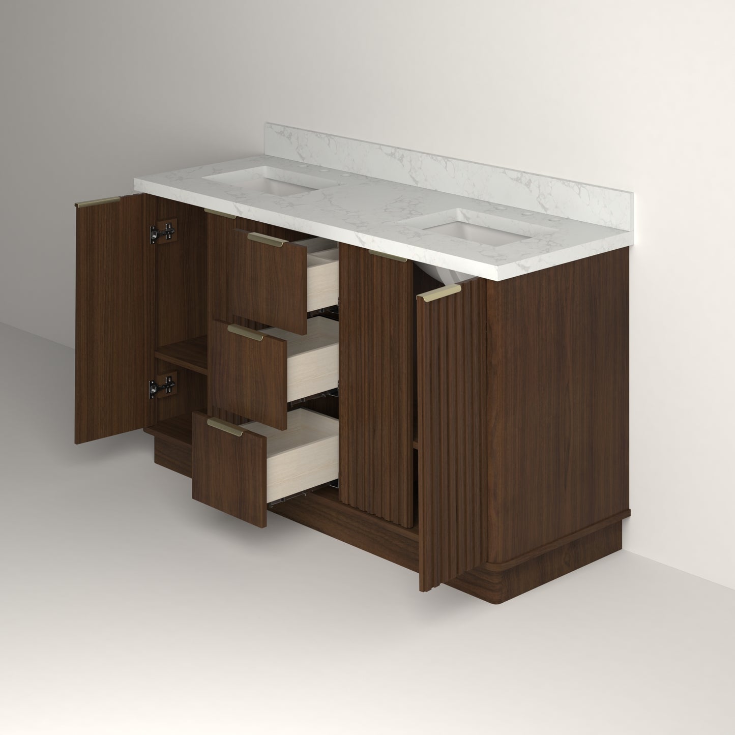 Kathryn 60" Double Vanity Cabinet with Square Sink and Statuario Venatio Marble Quartz Top