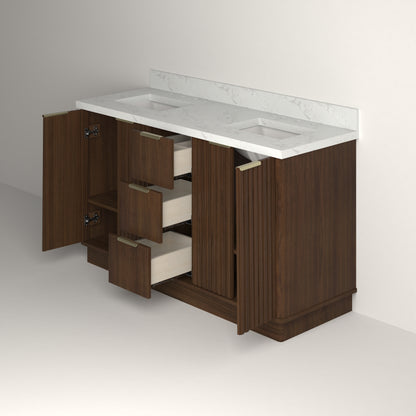 Kathryn 60" Double Vanity Cabinet with Square Sink and Statuario Venatio Marble Quartz Top