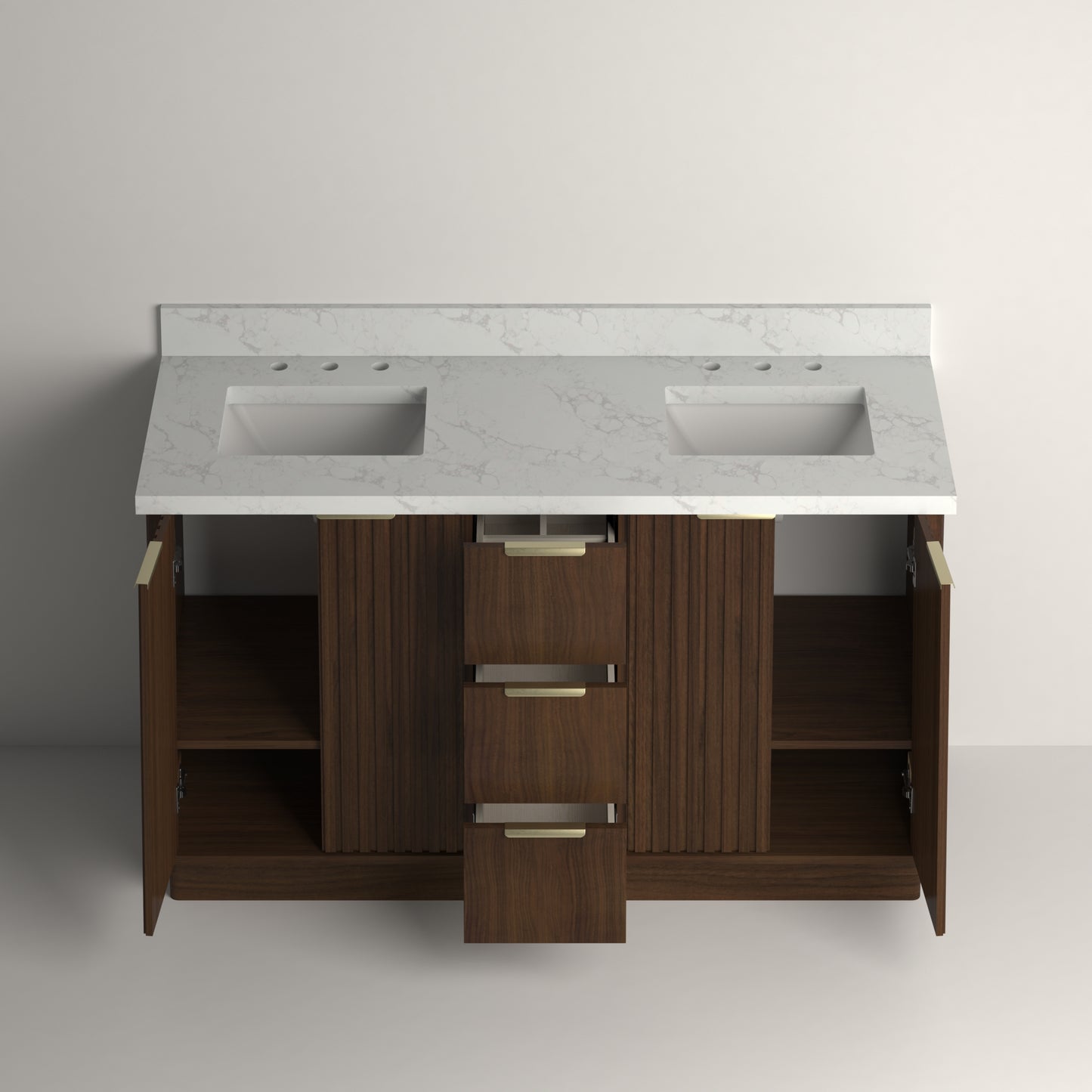 Kathryn 60" Double Vanity Cabinet with Square Sink and Statuario Venatio Marble Quartz Top