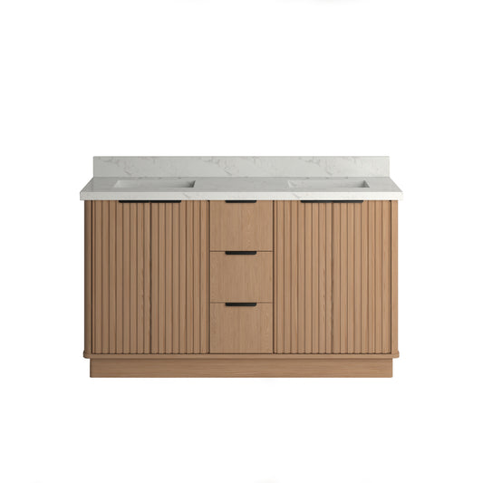 Kathryn 60" Double Vanity Cabinet with Square Sink and Statuario Venatio Marble Quartz Top