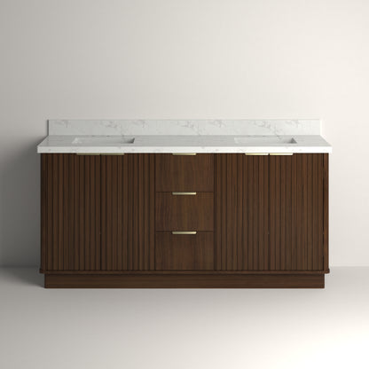 Kathryn 72" Double Vanity Cabinet with Square Sink and Statuario Venato Marble Quartz Top