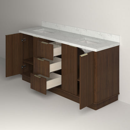 Kathryn 72" Double Vanity Cabinet with Square Sink and Statuario Venato Marble Quartz Top