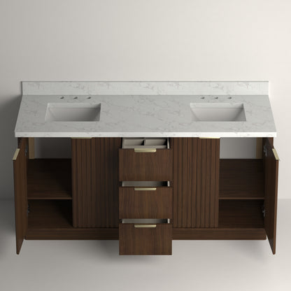 Kathryn 72" Double Vanity Cabinet with Square Sink and Statuario Venato Marble Quartz Top