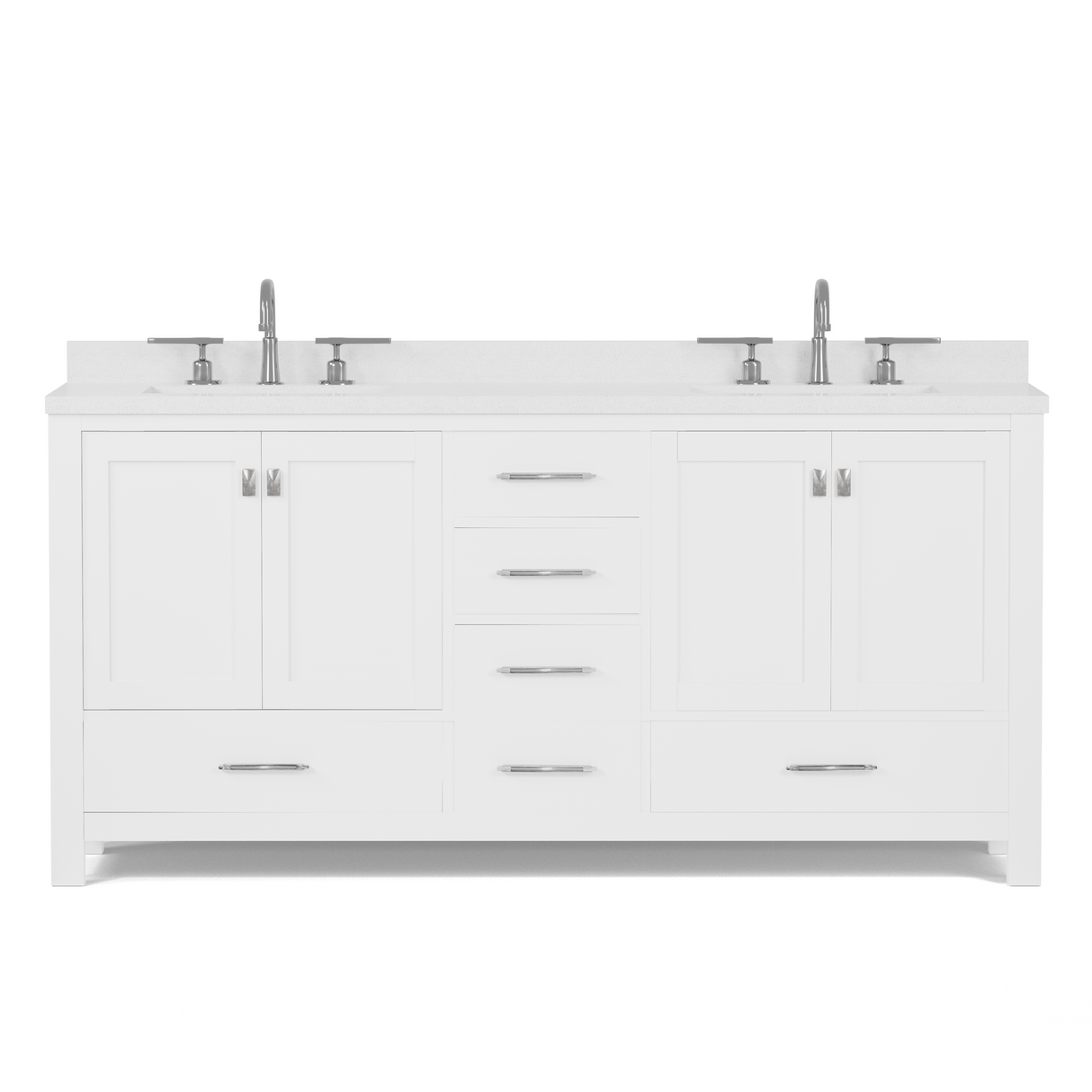 Caroline Avenue 72" Double Bathroom Vanity Cabinet with Sink and White Quartz Top