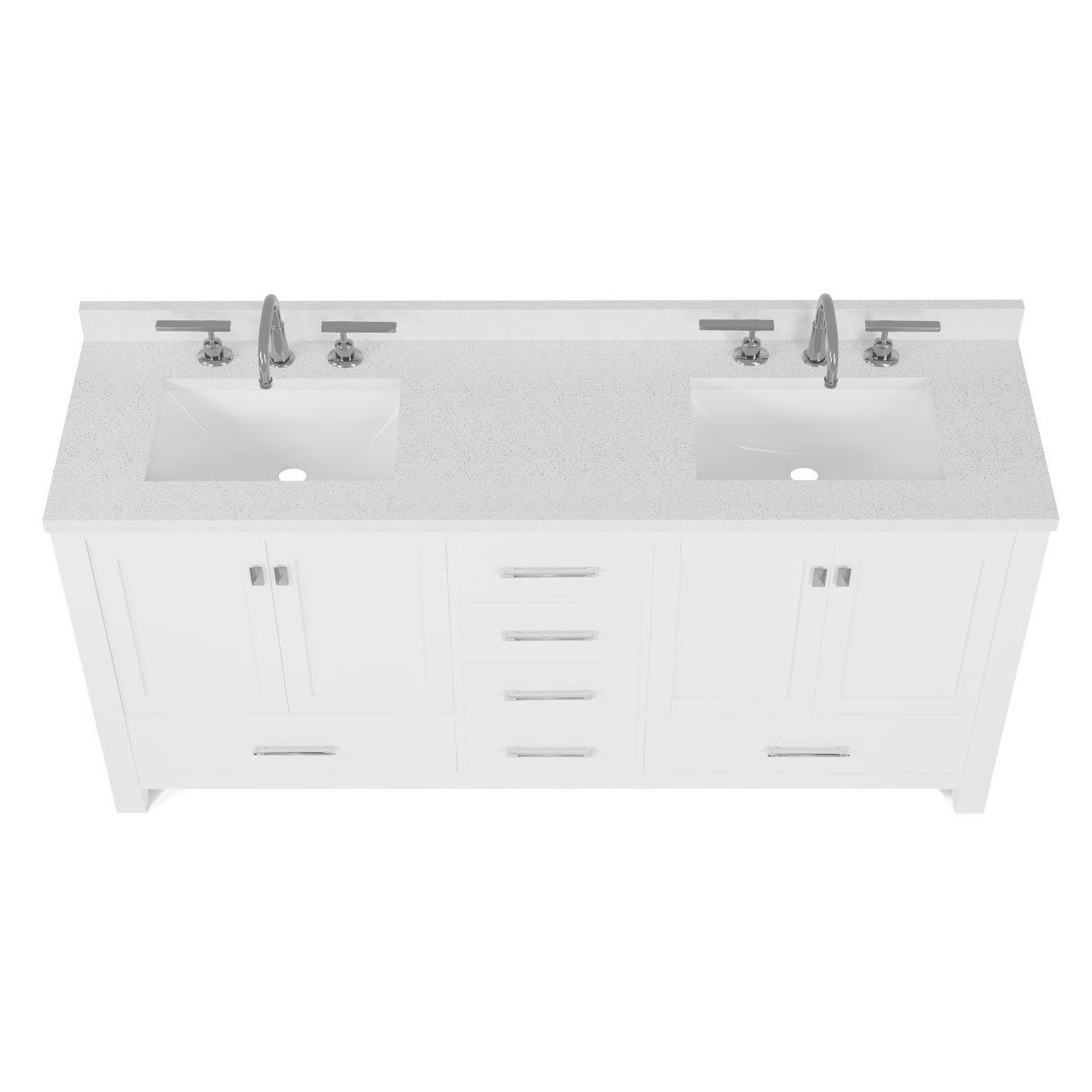 Caroline Avenue 72" Double Bathroom Vanity Cabinet with Sink and White Quartz Top