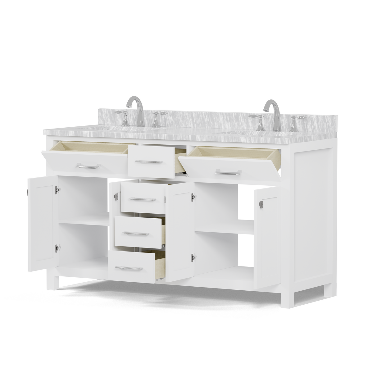 Caroline 60" Double Vanity Cabinet with Sink and Carrara Marble Top