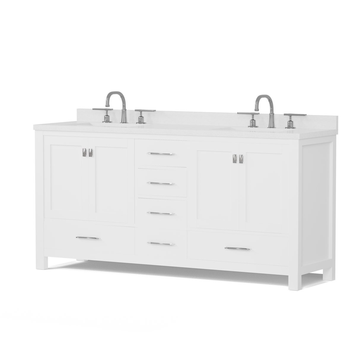 Caroline Avenue 72" Double Bathroom Vanity Cabinet with Sink and White Quartz Top