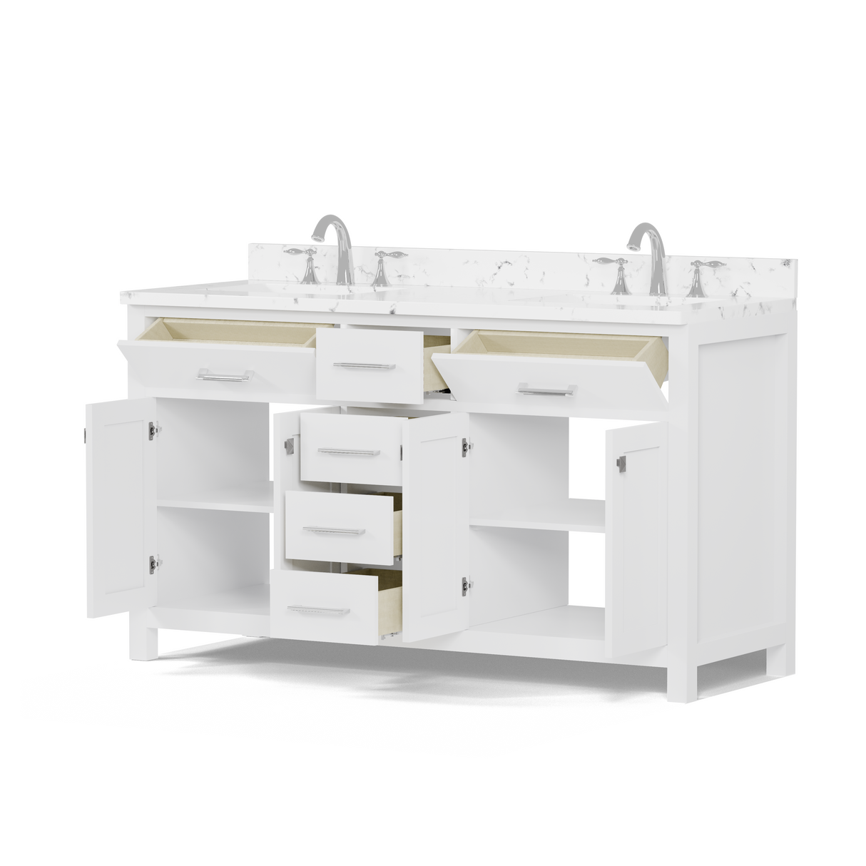 Caroline 60" Double Vanity with Sink and Cultured Marble Top