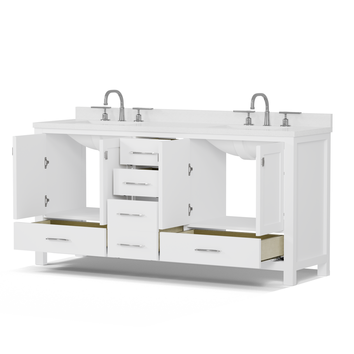 Caroline Avenue 72" Double Bathroom Vanity Cabinet with Sink and White Quartz Top