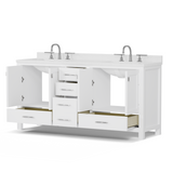 Caroline Avenue 72" Double Bathroom Vanity Cabinet with Sink and White Quartz Top