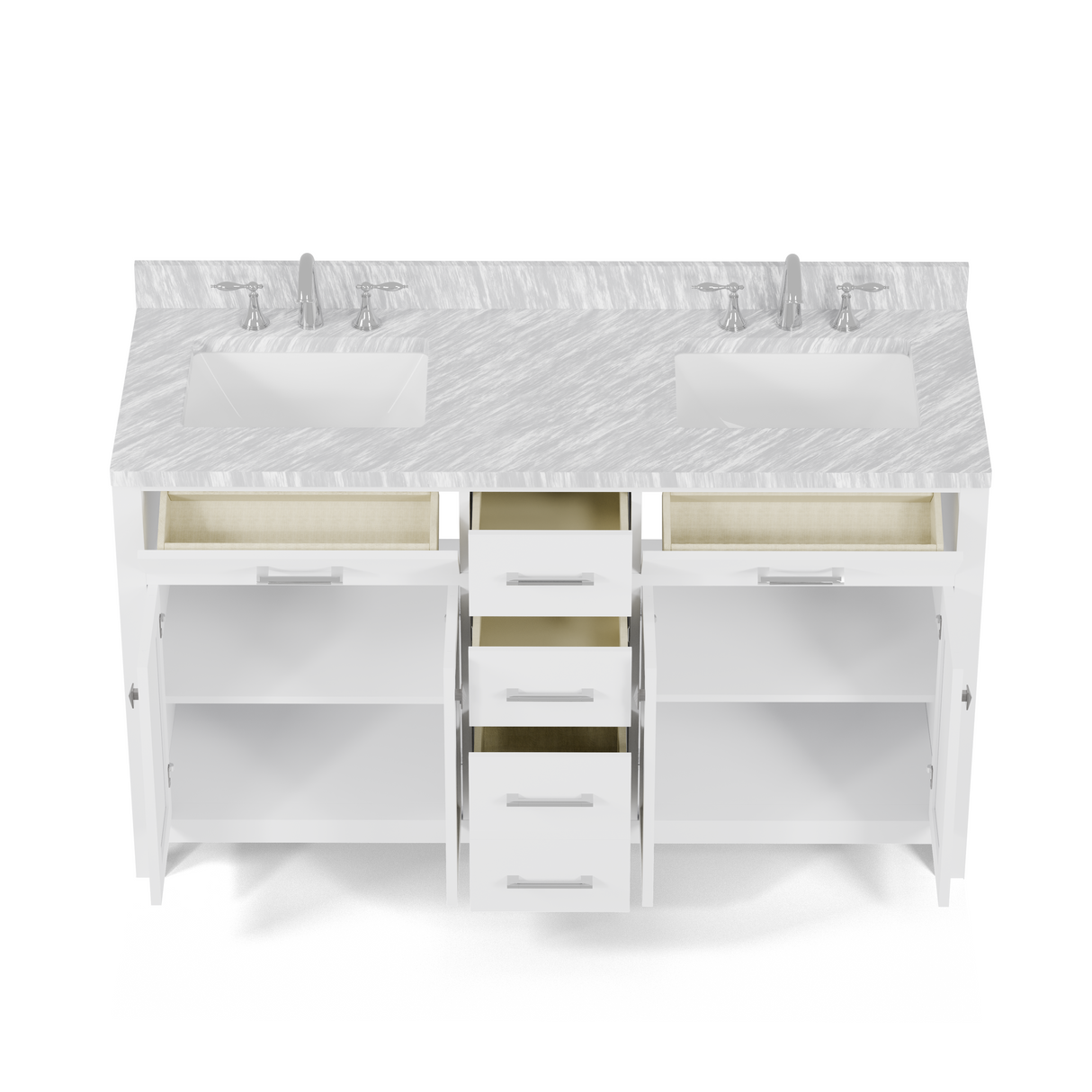 Caroline 60" Double Bathroom Vanity Cabinet with Sink and Carrara Marble Top