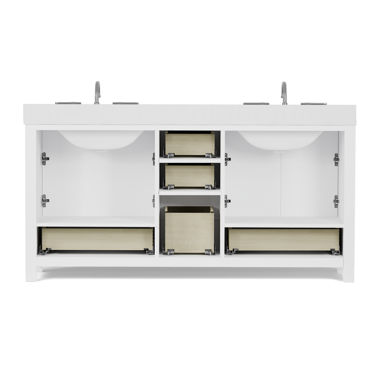 Caroline Avenue 72" Double Bathroom Vanity Cabinet with Sink and White Quartz Top
