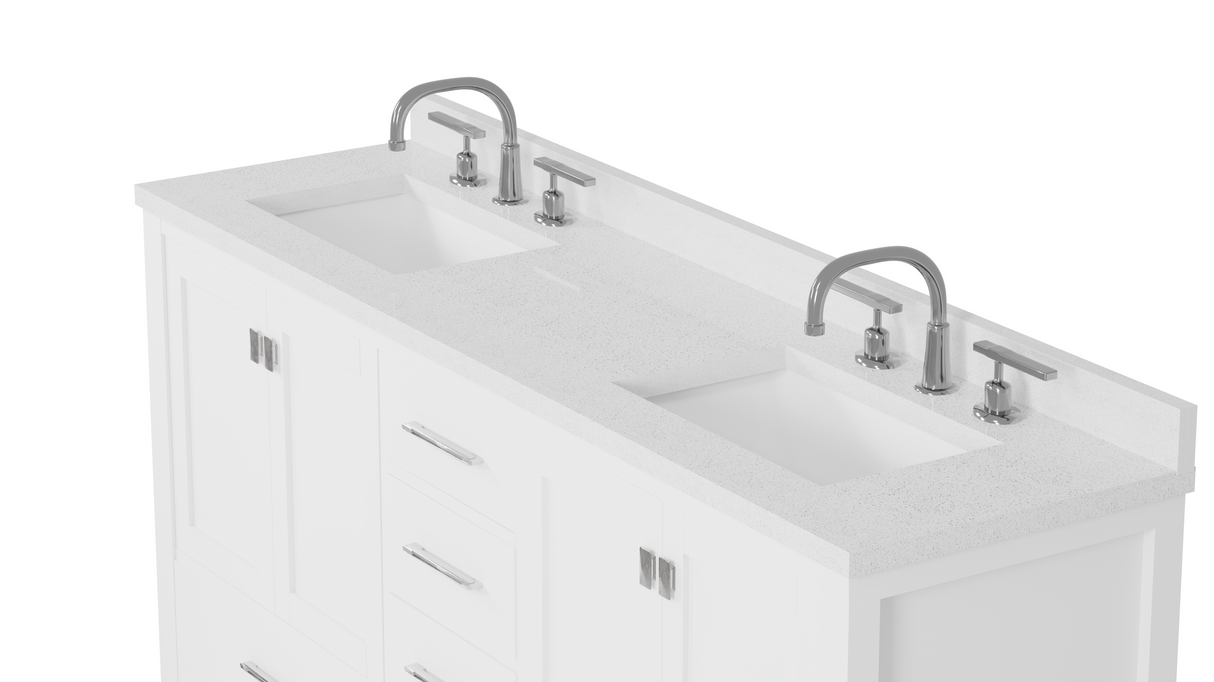 Caroline Avenue 72" Double Bathroom Vanity Cabinet with Sink and White Quartz Top