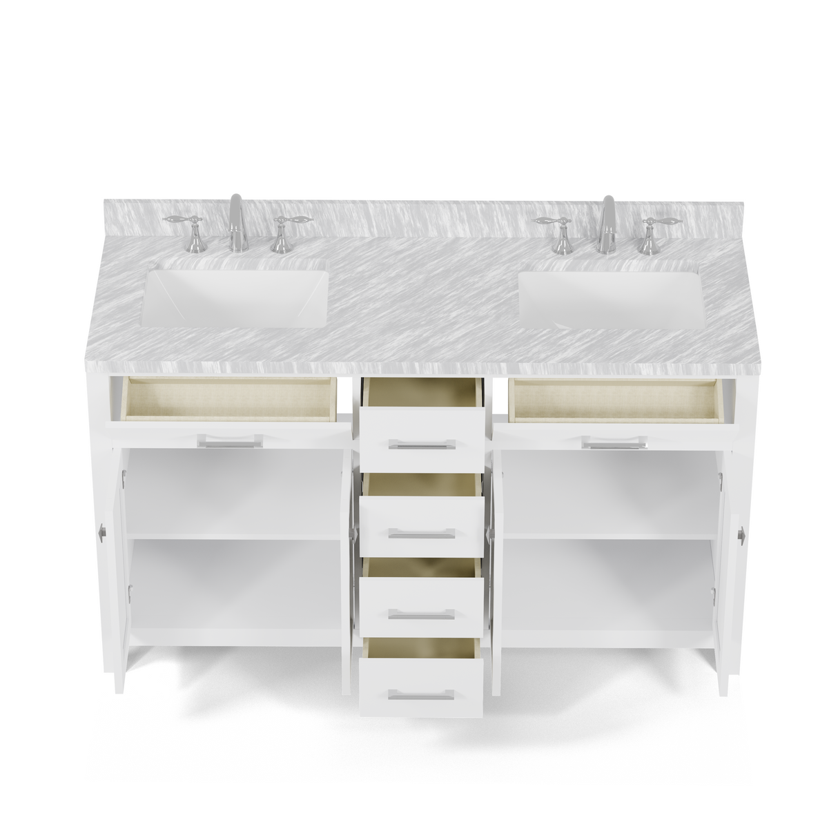 Caroline 60" Double Vanity Cabinet with Sink and Carrara Marble Top