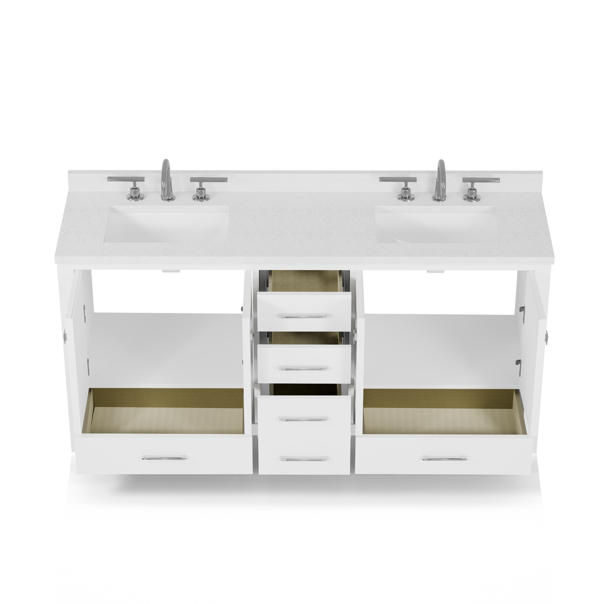 Caroline Avenue 72" Double Bathroom Vanity Cabinet with Sink and White Quartz Top