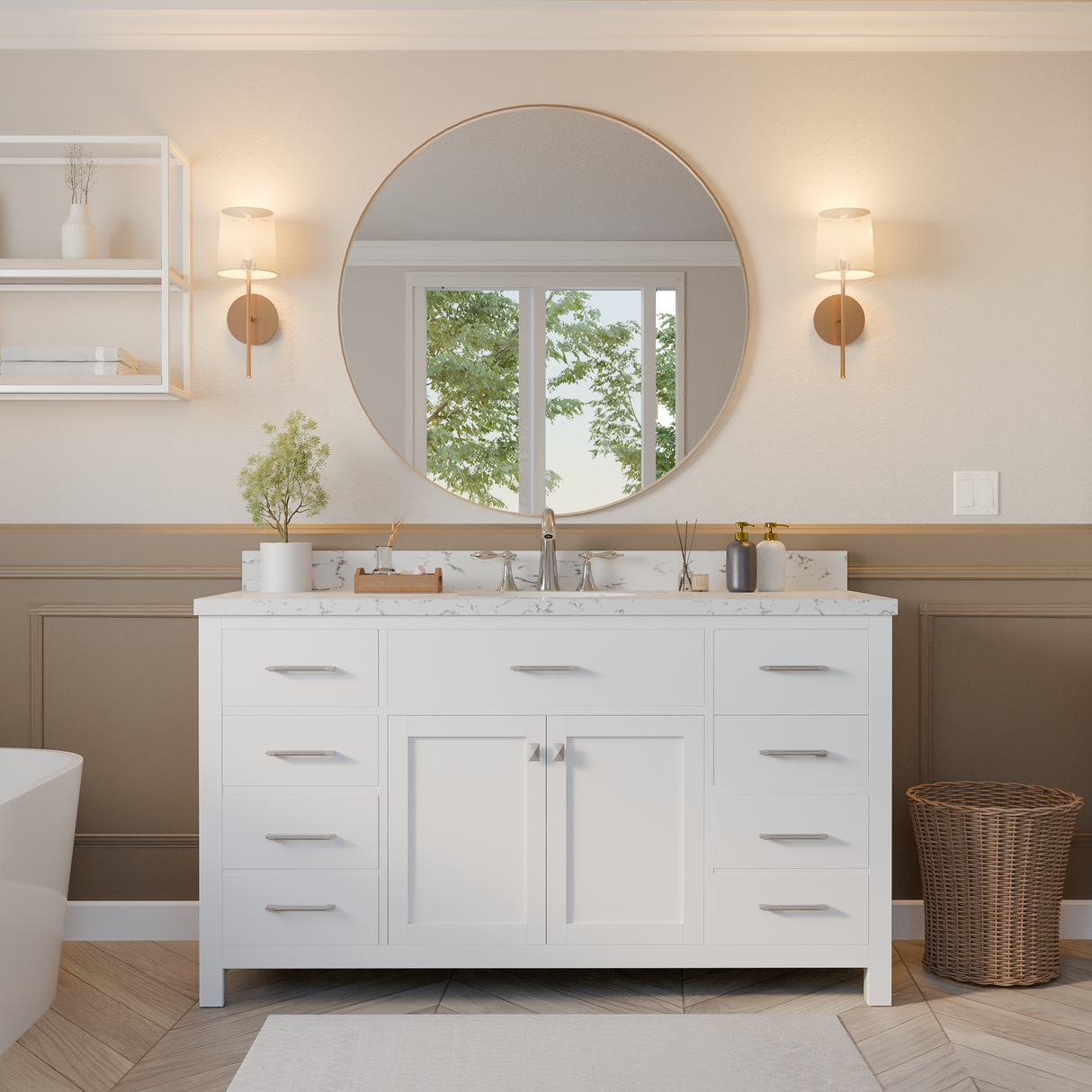 Caroline 60" Single Vanity Cabinet with Sink and Cultured Marbled Top