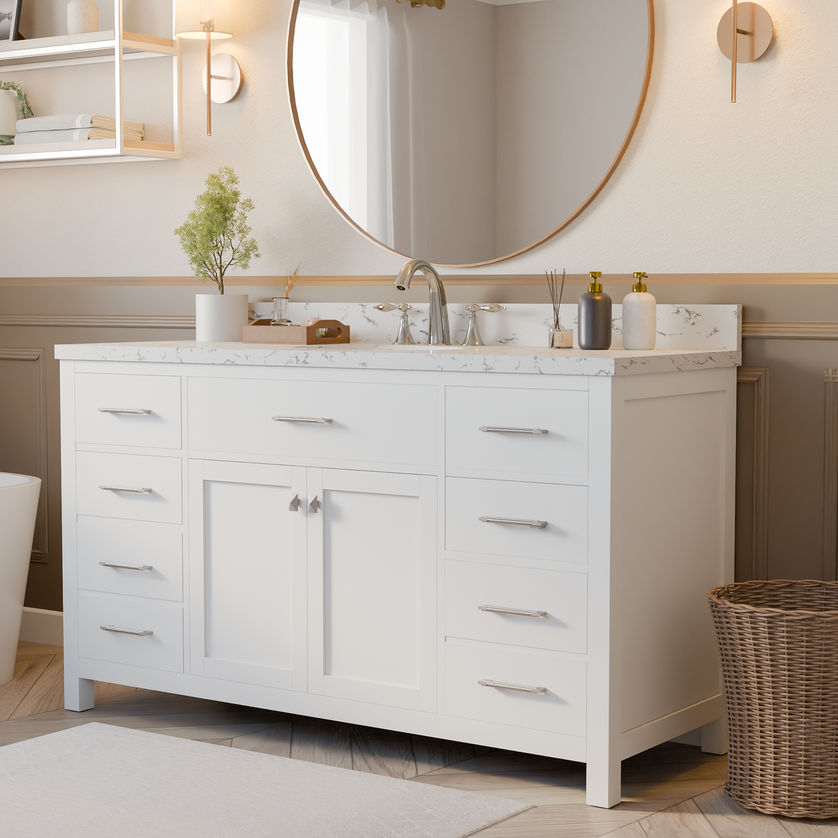 Caroline 60" Single Vanity Cabinet with Sink and Cultured Marbled Top