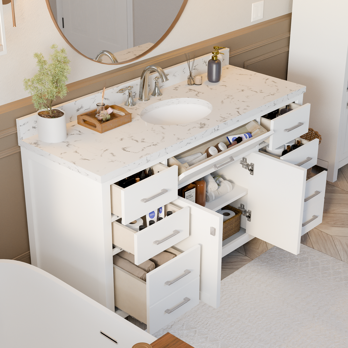 Caroline 60" Single Vanity Cabinet with Sink and Cultured Marbled Top