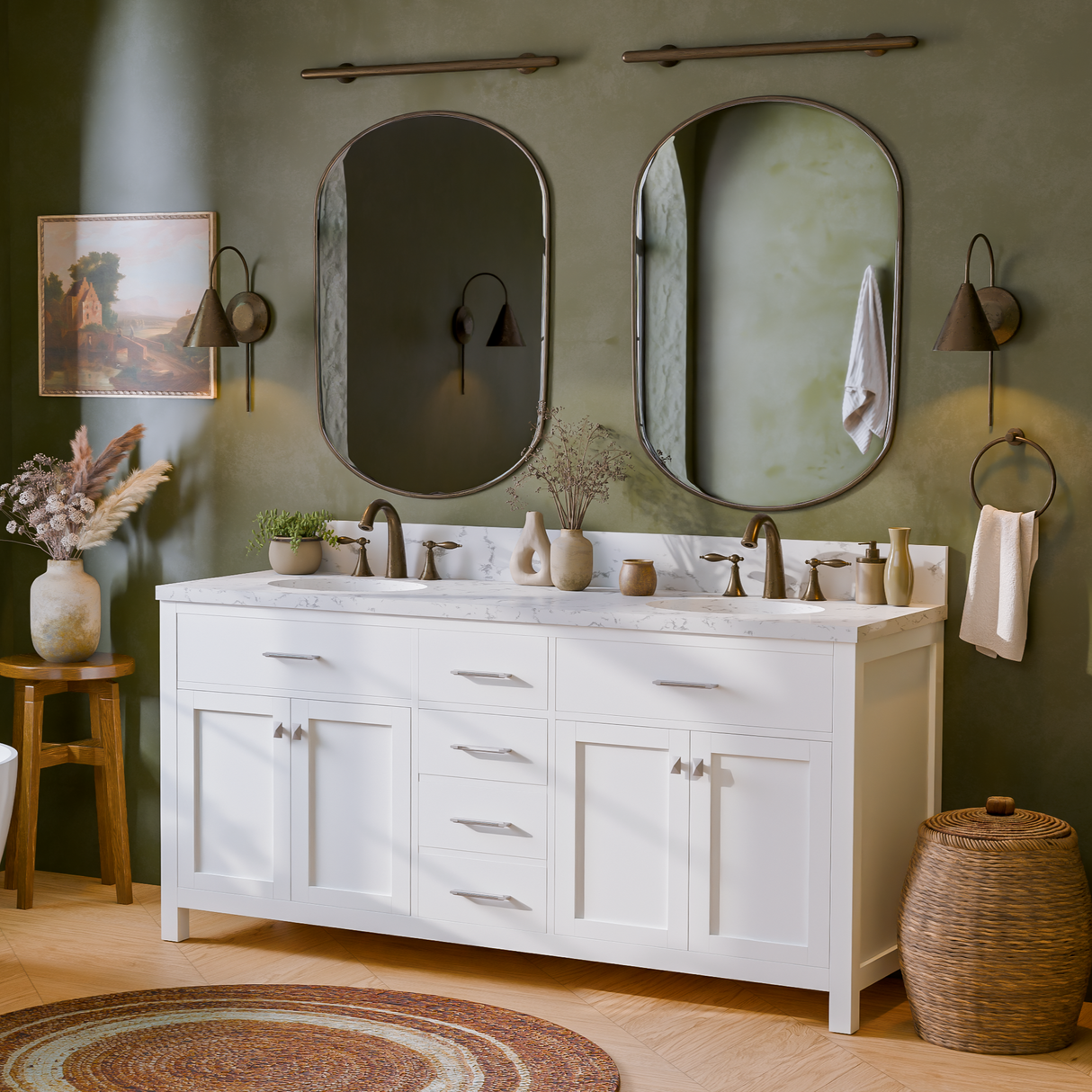 Caroline 72" Double Vanity Cabinet with Sink and Cultured Marble Top