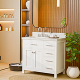 Caroline Parkway 36" Powder Room Bath Vanity Cabinet with Sink and White Quartz Top