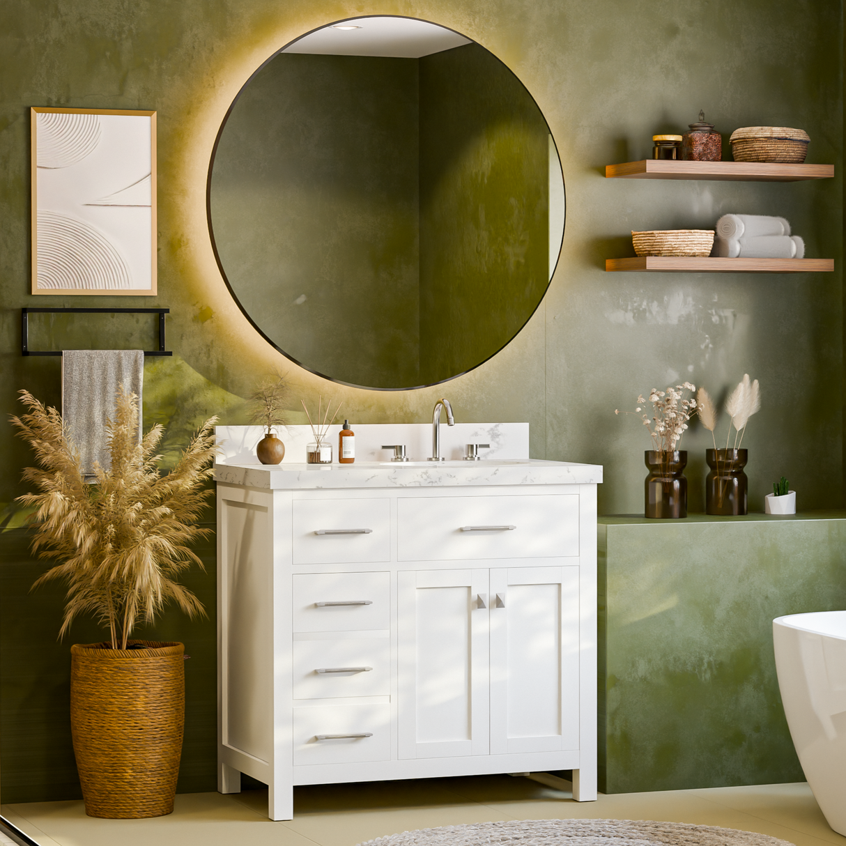 Caroline Parkway 36" Freestanding Bathroom Vanity Cabinet with Sink and Cultured Marble Top