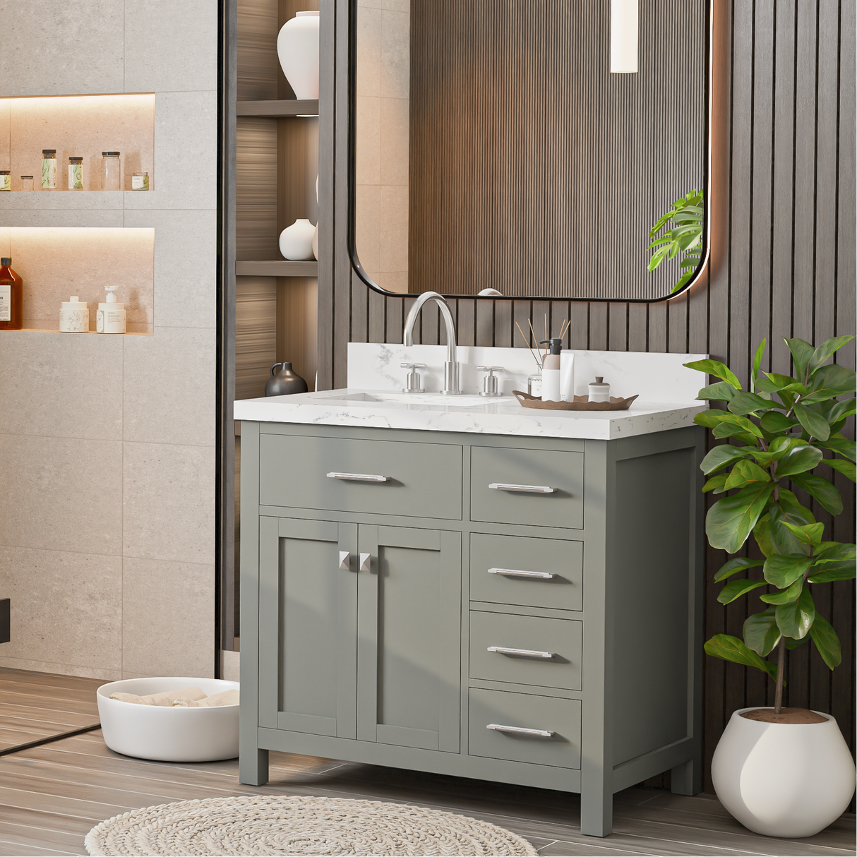 Caroline Parkway 36" Small Bathroom Vanity Cabinet with Sink and Cultured Marble Top