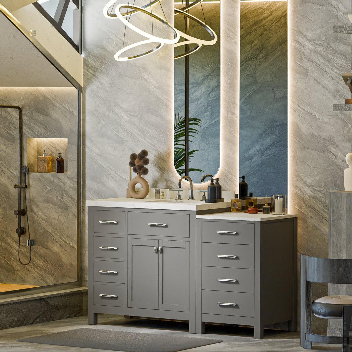 Caroline Parkway 57" Modern Bathroom Vanity with Sink and Cultured Marble Top