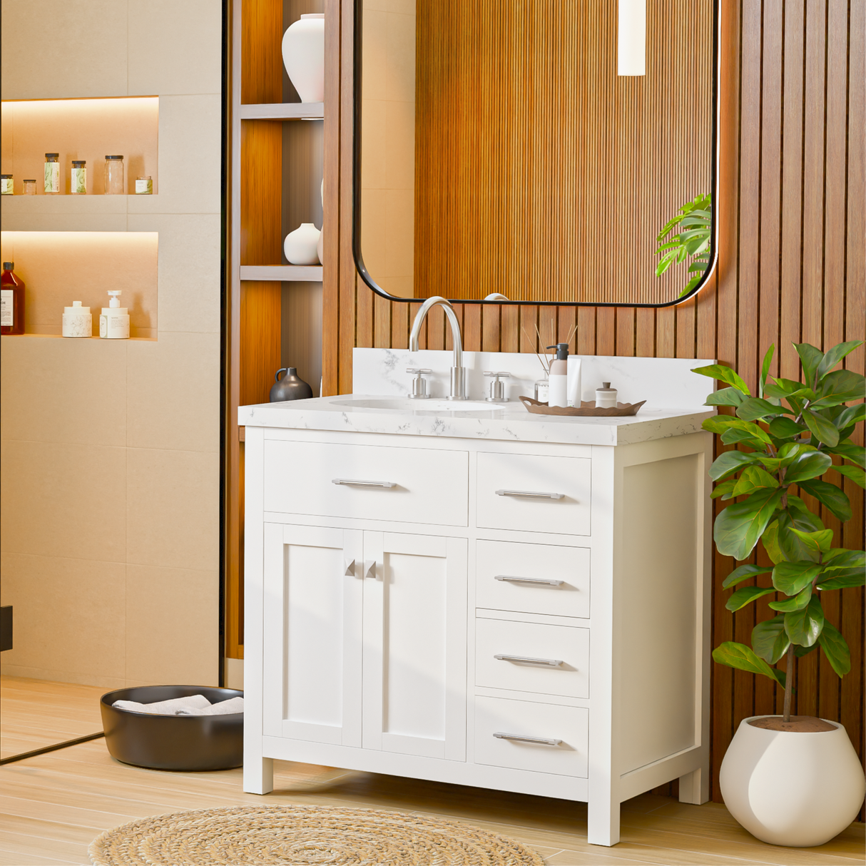 Caroline Parkway 36" Small Bathroom Vanity Cabinet with Sink and Cultured Marble Top