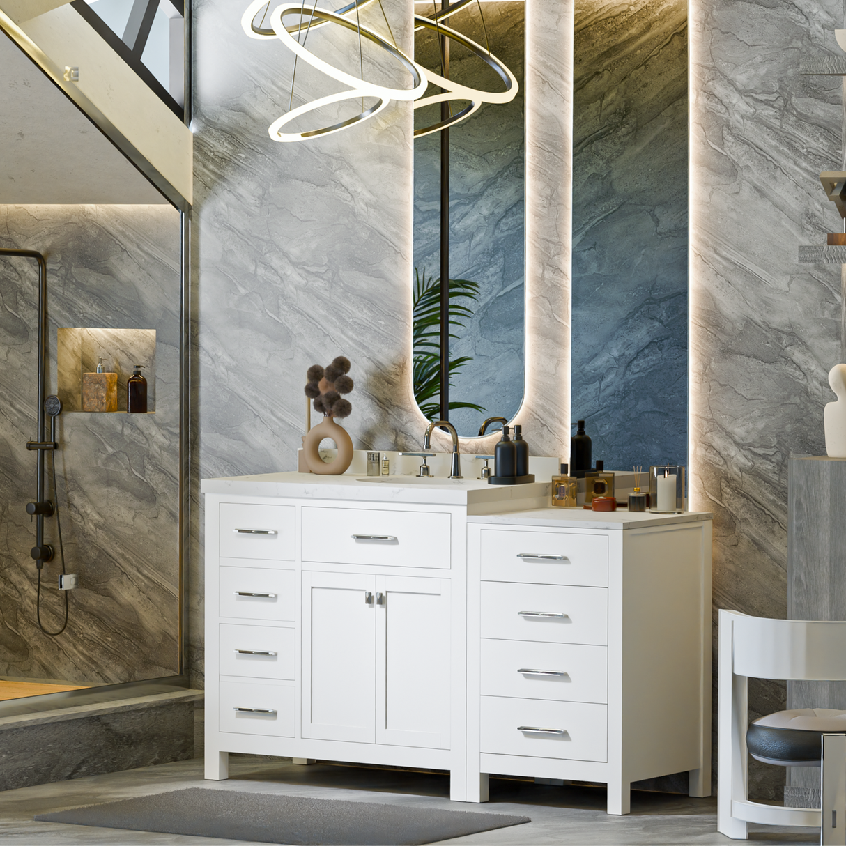Caroline Parkway 57" Modern Bathroom Vanity with Sink and Cultured Marble Top