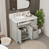 Caroline Parkway 36" Powder Room Bath Vanity Cabinet with Sink and White Quartz Top