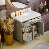 Caroline Parkway 36 inch Bathroom Vanity with Sink and White Quartz Top